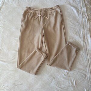 Zara Women’s Cream Tapered Joggers Size Medium Cuffed Hem Drawstring Trousers